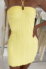 Neckholder-Kleid aus gestricktem Fleece mit Bindeband