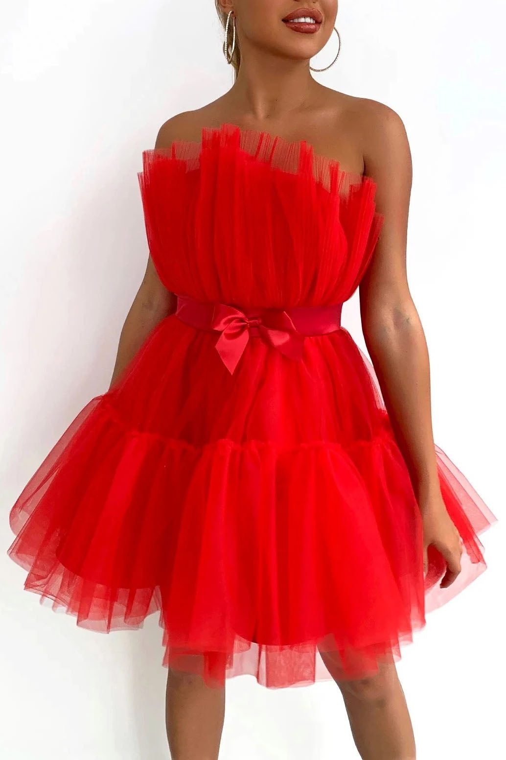 Robe tutu à nœud en maille, haut tubulaire, tempérament