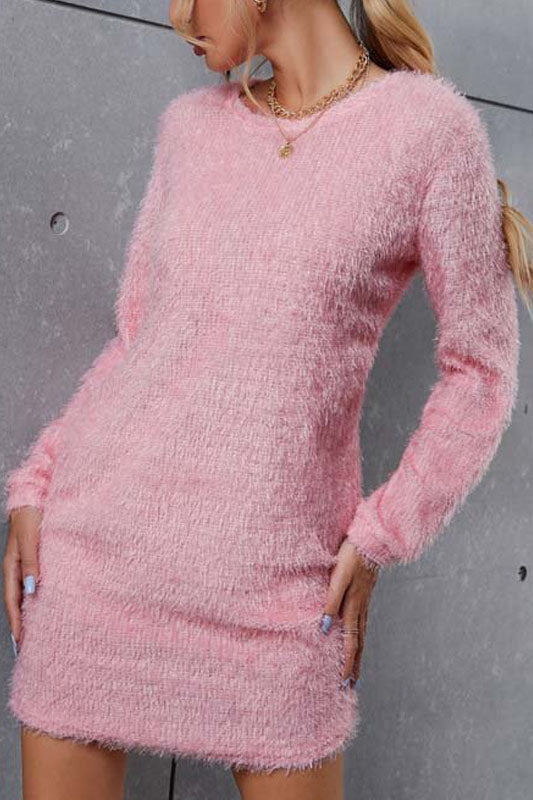 Robe pull rose confortable en peluche