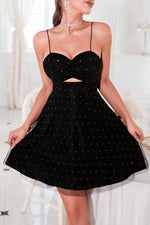 Mesh Diamond Suspenders Tied Bowknot Dress