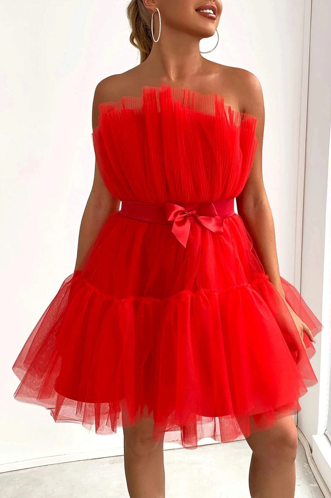 Robe tutu à nœud en maille, haut tubulaire, tempérament