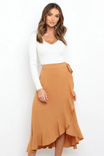 One Piece Tie Irregular Hip Pack Solid Color Skirt