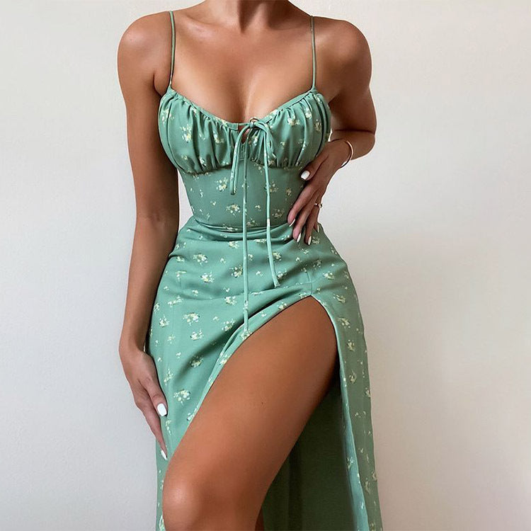 Robe florale vintage sans manches à lacets