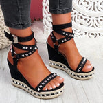 Studded Cross-strap Wedge Sandals