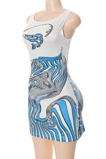 Ärmelloses, schmal geschnittenes Hüftkleid mit Print