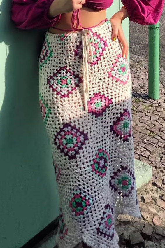 Handgewebter Bohemian-Rock mit hohem Bund zum Binden