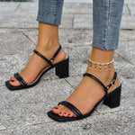 Vintage-Sandalen mit quadratischer Zehenschnalle und Blockabsatz