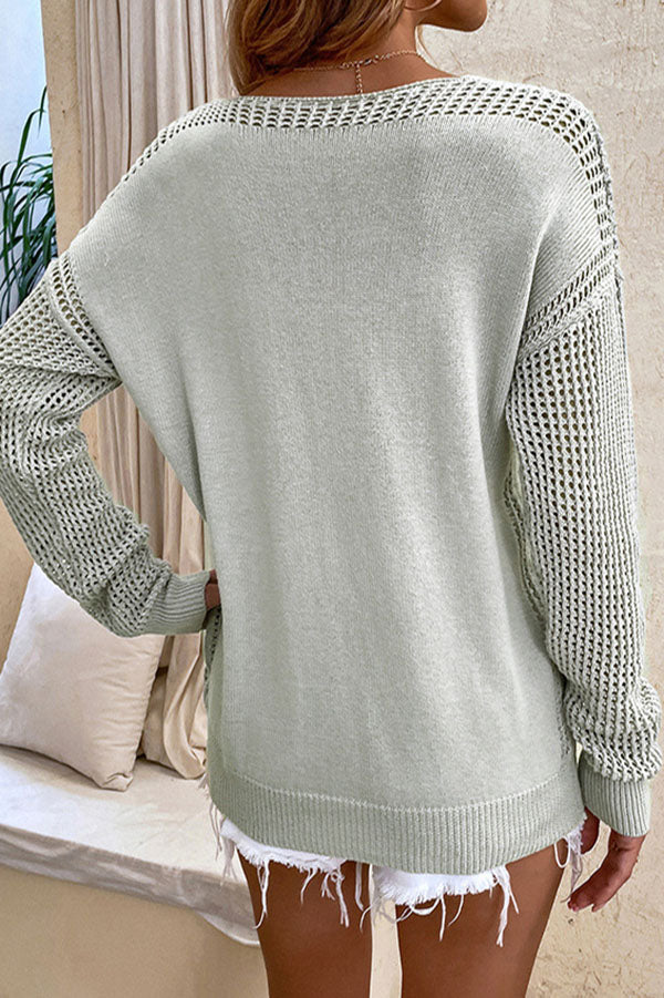 Solid Color V-Neck Sleeve Cutout Sweater