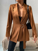 Brauner mittellanger Slim-Fit-Cardigan-Anzug