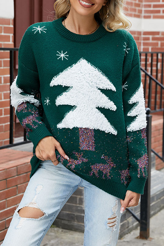 Pull en tricot en forme d'arbre de Noël en peluche
