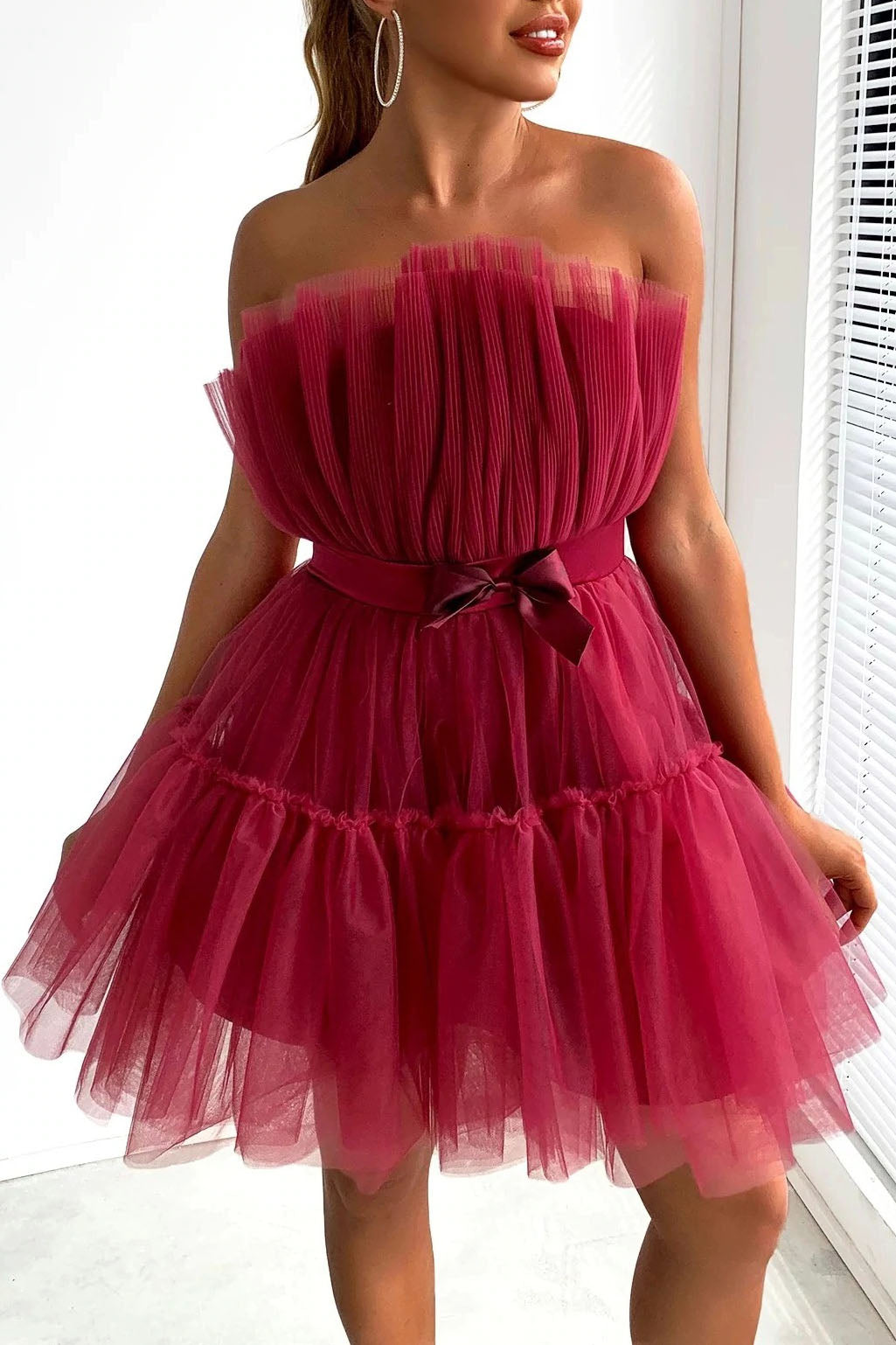 Robe tutu à nœud en maille, haut tubulaire, tempérament