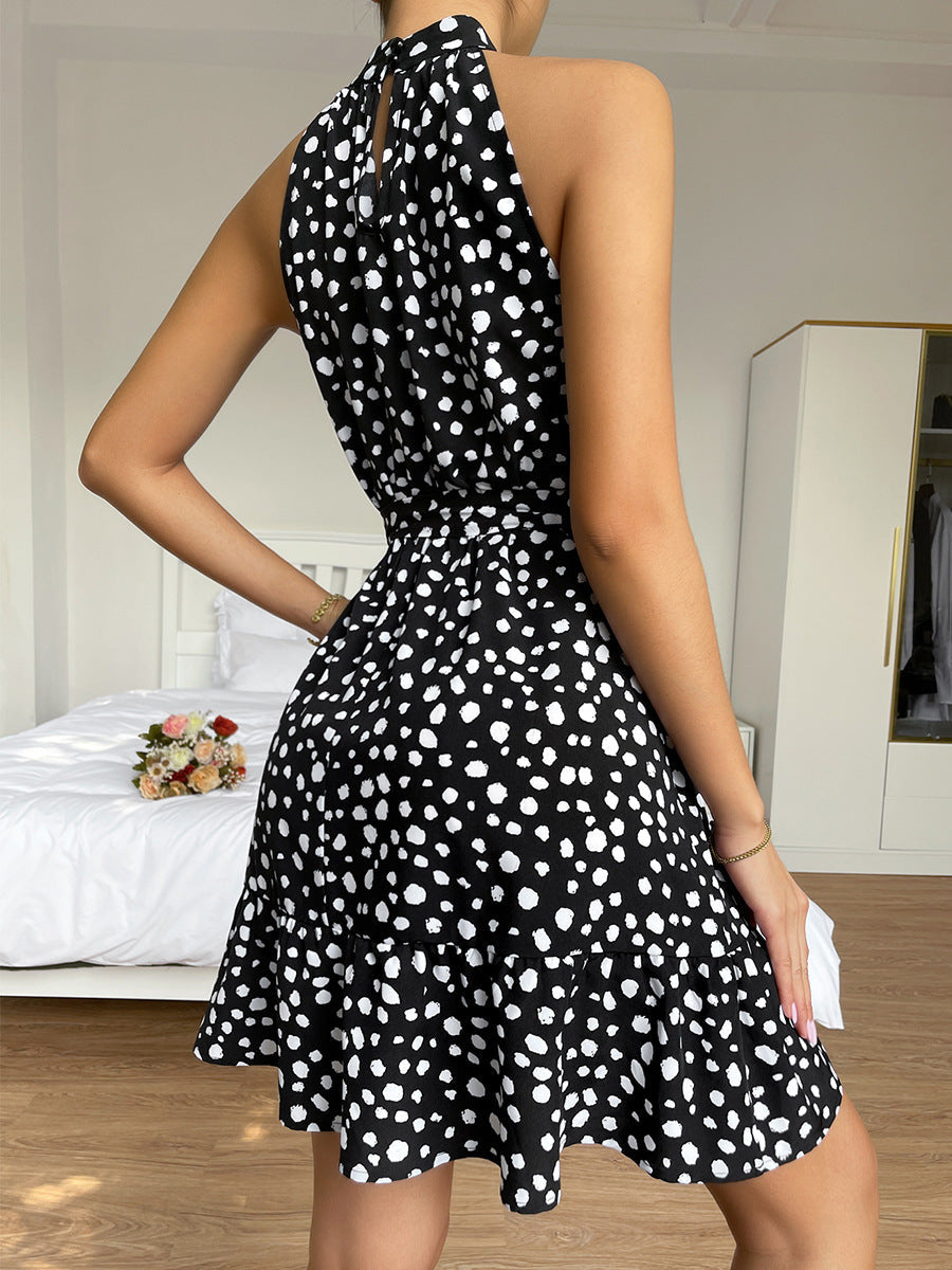 Neckholder-Kleid mit Rollkragen und Blumenmuster
