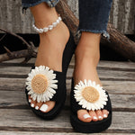 Sunflowers Black Wedge Slippers