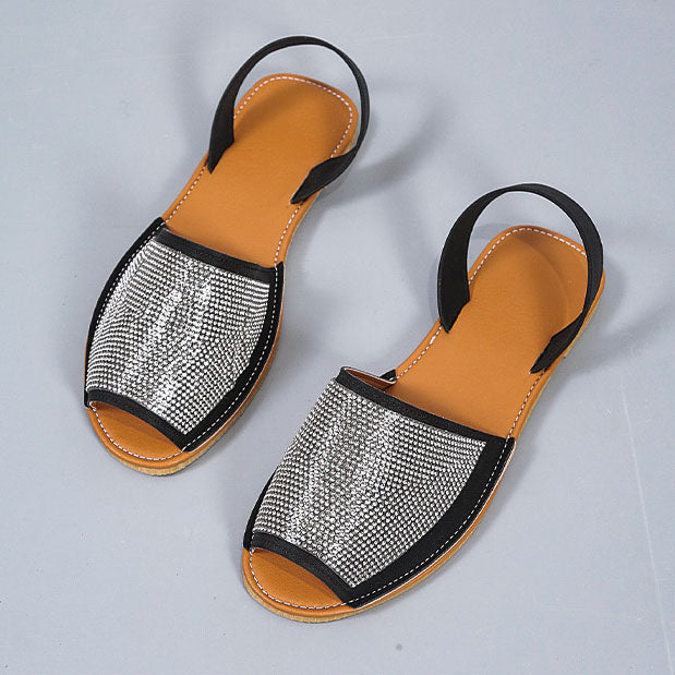 Sandales plates à paillettes et bout ouvert