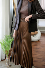 Solid Color Pleated Wool Pleated Skirt