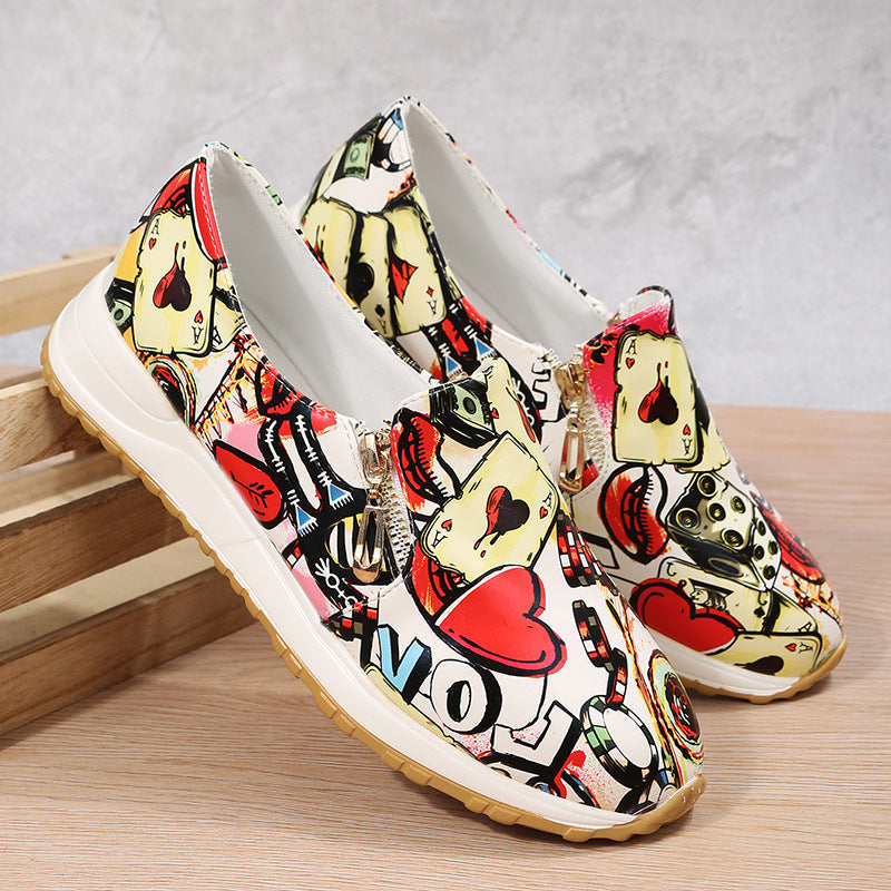 Graffiti-Sneaker mit Reißverschluss und Sehnensohle