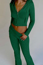 Knit High-Waist Flare Pants and Hooded Top Set 