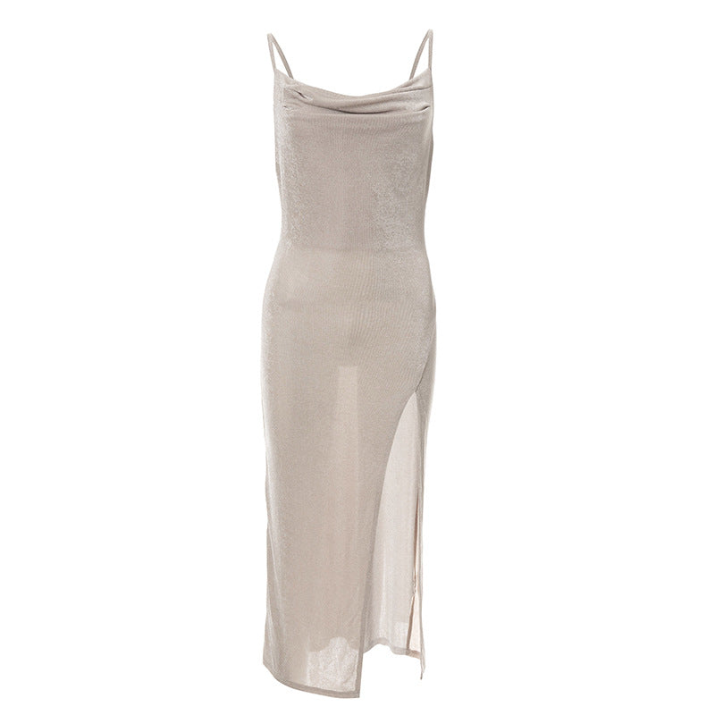 Robe longue plissée à taille haute et coupe basse