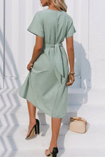Elegant Green Cotton Knotted Straight Dress
