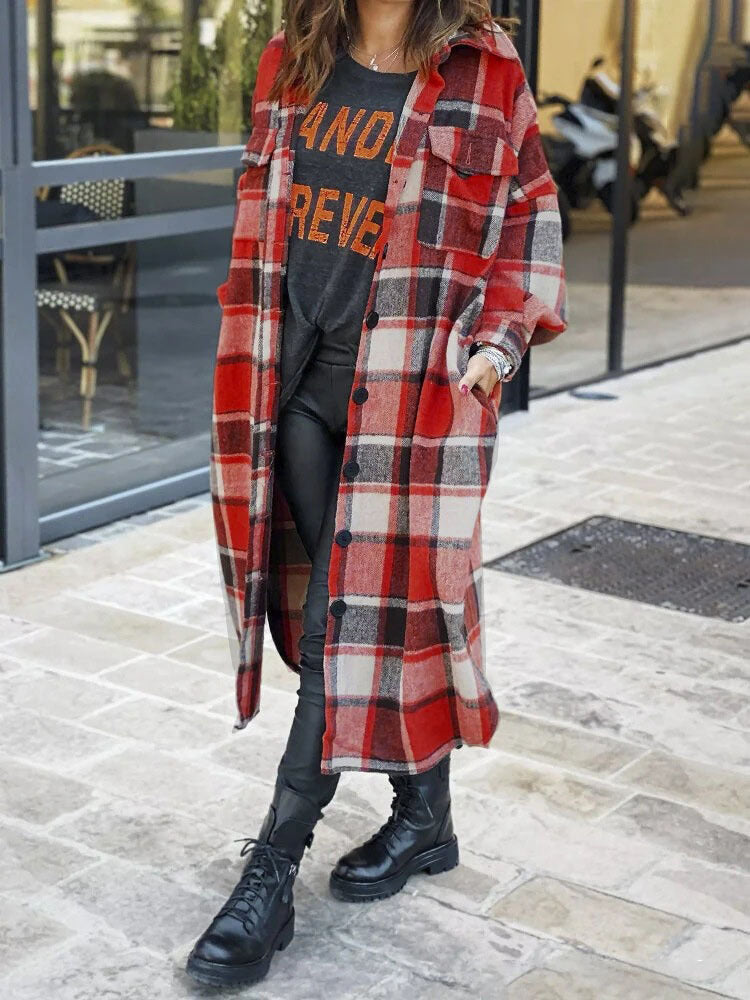Trench long à carreaux en flanelle
