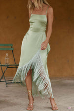 Fringed Asymmetrical Strappy Backless Dress