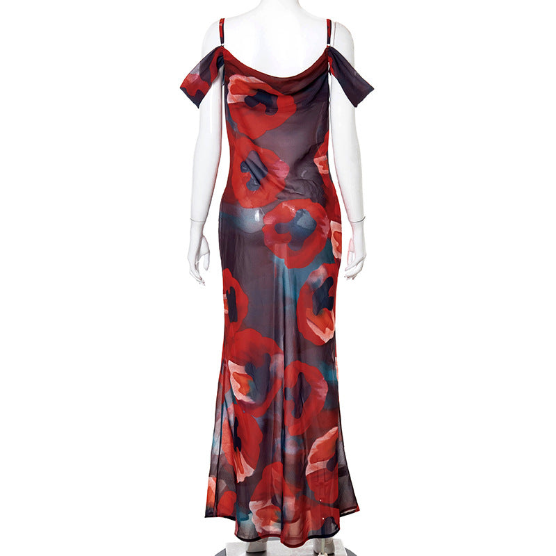 Schickes bedrucktes Maxikleid mit hoher Taille und einer Schulter
