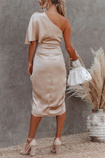 Glam Expectations One Shoulder Satin Drape Dress