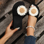 Sunflowers Black Wedge Slippers