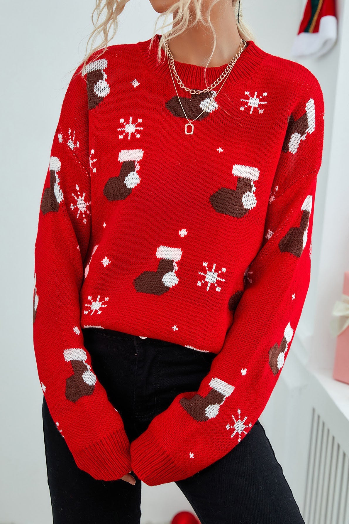 Pull en tricot de flocon de neige de bas de Noël