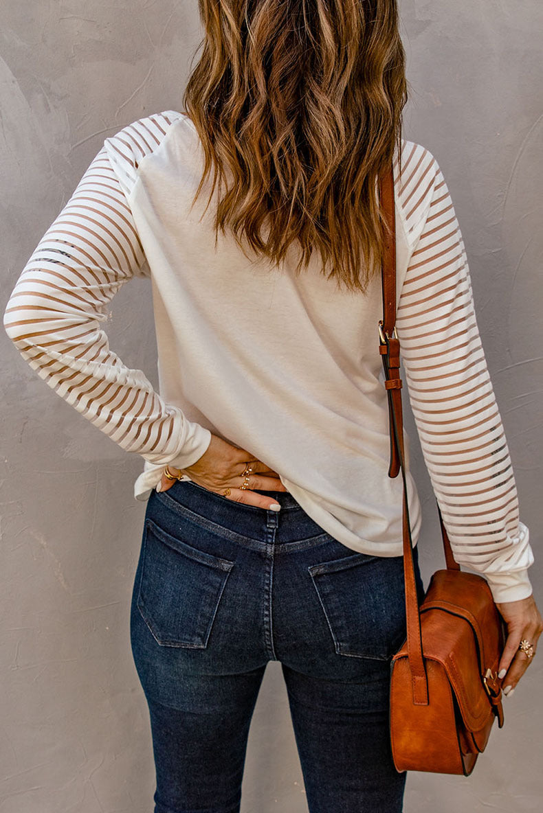 Stripes Hollow out V-neck Pullover