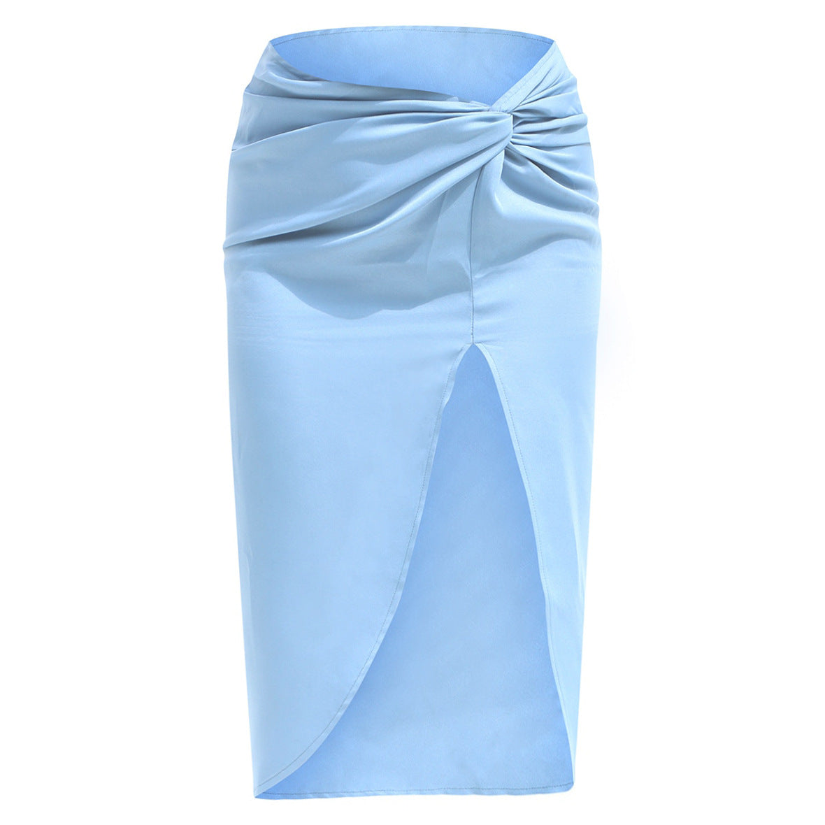 Unregelmäßiger Schlitzrock aus festem Satin mit hoher Taille