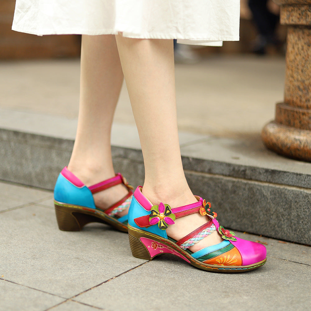 Sandales creuses Mary Jane aux couleurs de collision rétro