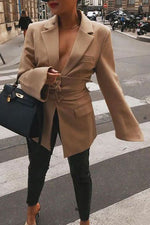 Solid Color Belted Tunic Jacket