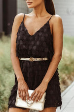 Deep V Halter Fringed Dress