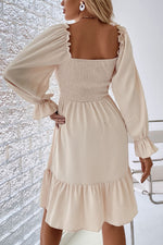 Elegant Square neck High waist Ruffle Dress