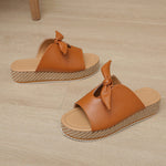 Leichte Plateau-Hausschuhe mit Farbblock-Schleifen