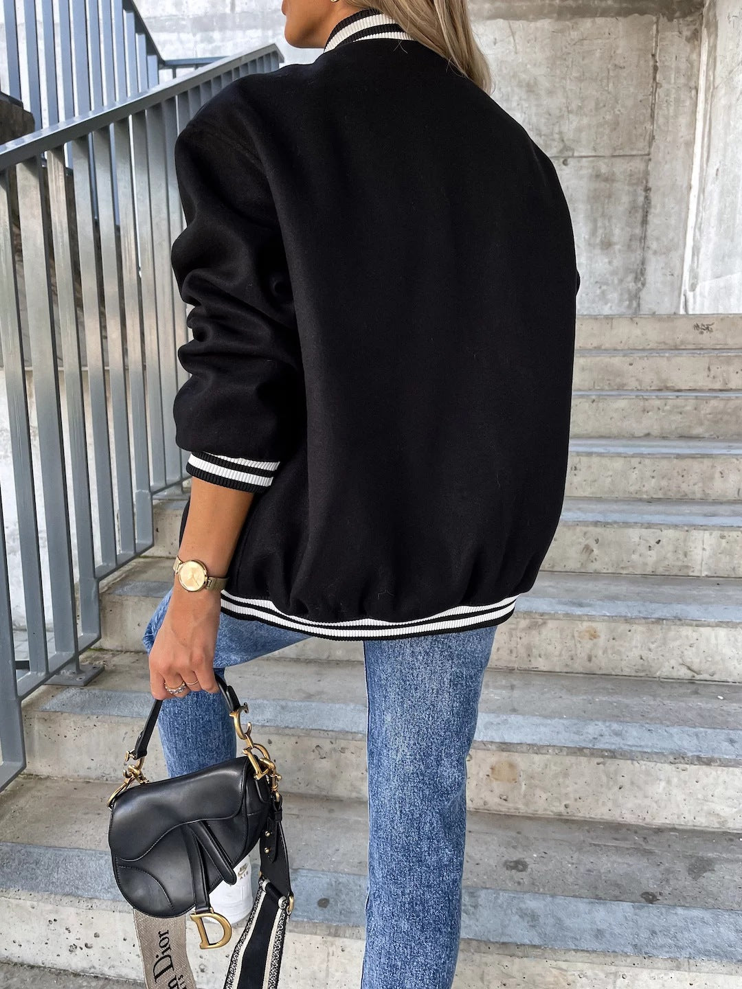 Veste de baseball en laine contrastée avec poche classique