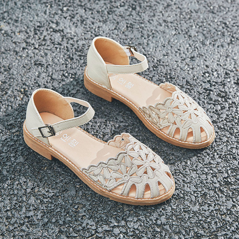 Sandales rétro à boucle de couture à bout rond