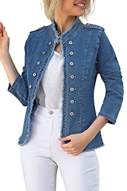 Single-Breasted Collar Fitted Denim Jacket