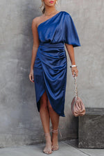 Glam Expectations One Shoulder Satin Drape Dress