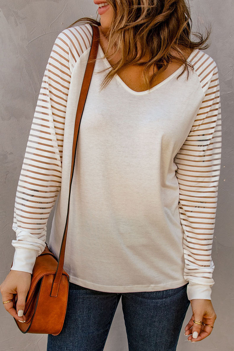 Stripes Hollow out V-neck Pullover