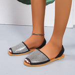 Flache Sandalen mit offener Spitze und Pailletten