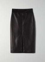 High Waist Faux Leather Slit Pencil Office Skirt