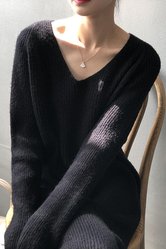 Robe longue basique en maille douillette à col en V