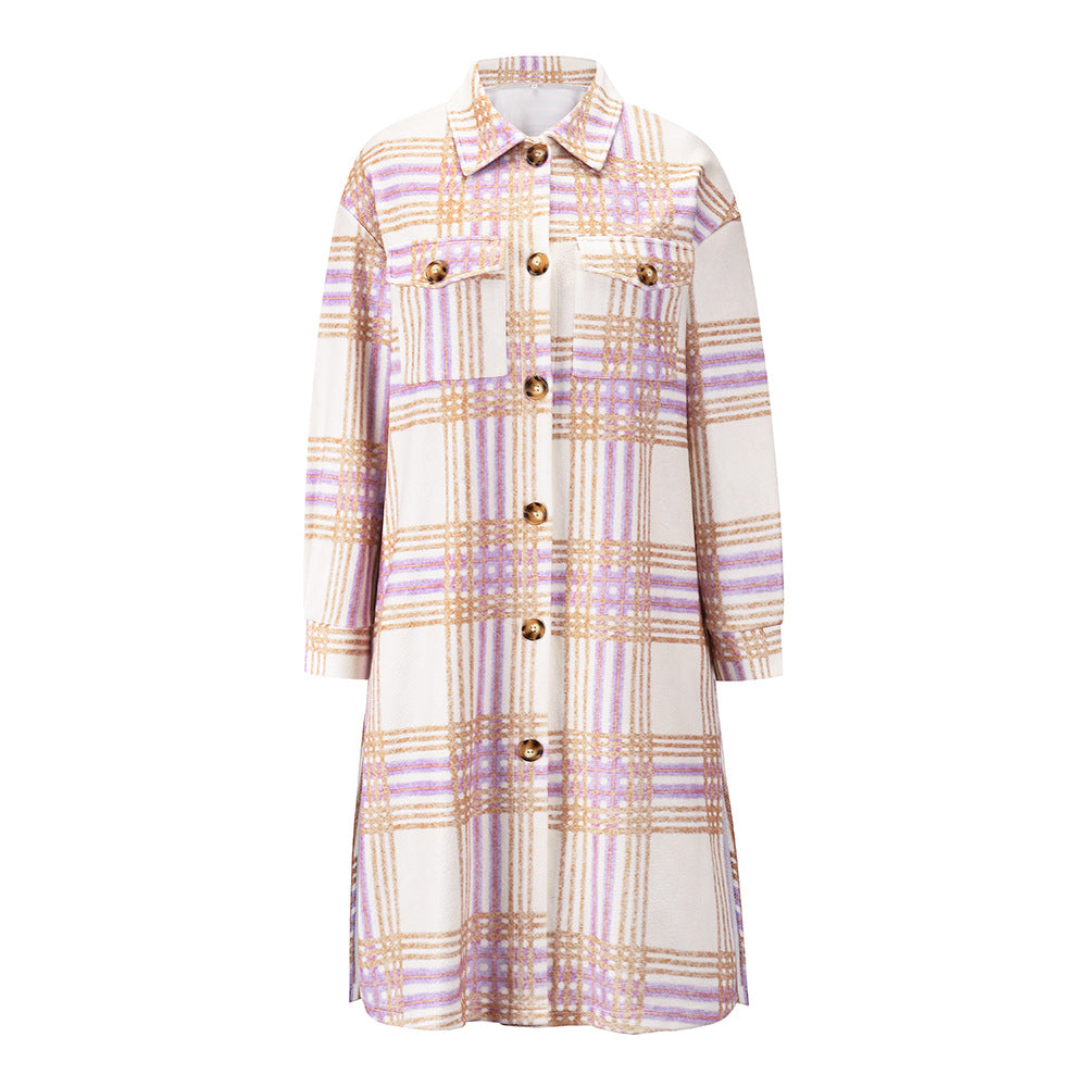 Manteau long chic en tweed à carreaux