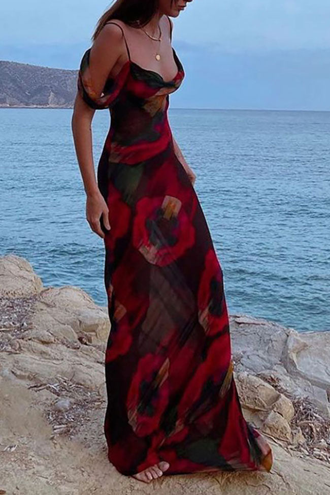 Schickes bedrucktes Maxikleid mit hoher Taille und einer Schulter
