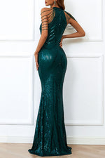 Tassel Sequins Fishtail Maxi Gown Dress