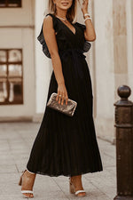 Ruffle Sleeve Chiffon Pleated Dress