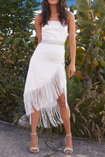 Fringed Asymmetrical Strappy Backless Dress