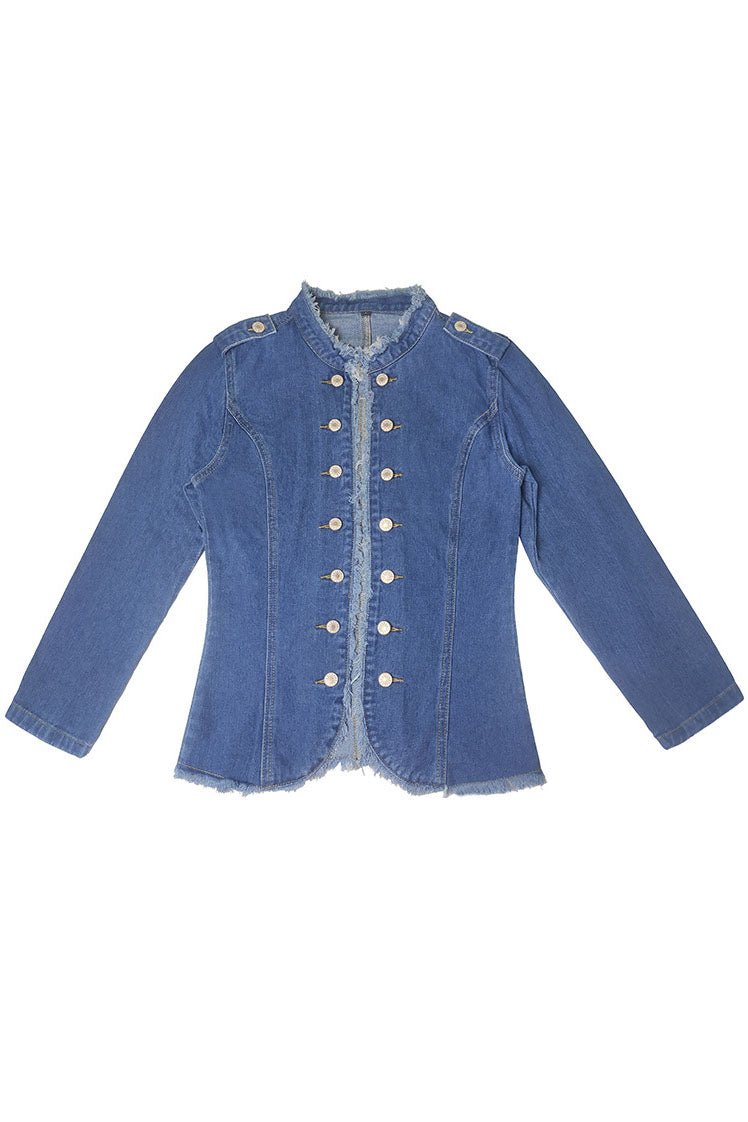 Single-Breasted Collar Fitted Denim Jacket
